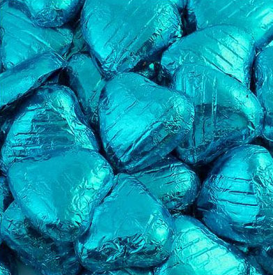 Turquoise Milk Chocolate Hearts x 100, 500g